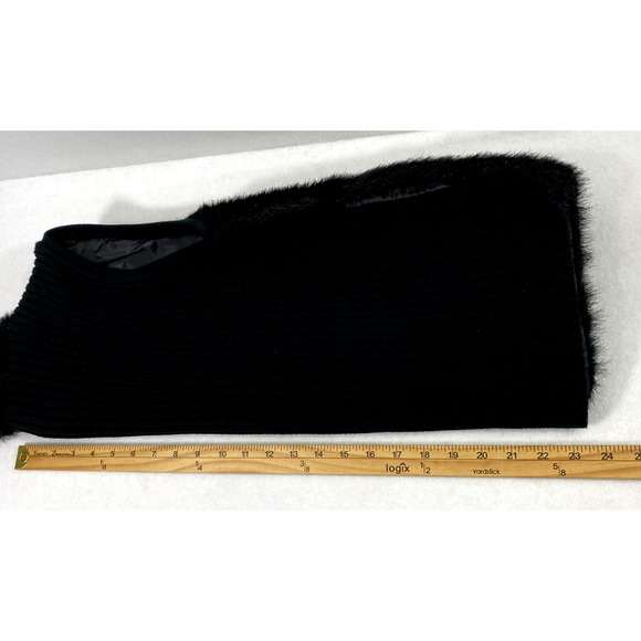 Kikit Faux Fur Front Vest Ribbed Sweater Back Womens Large Y2K Black Full Zip - Picture 9 of 11